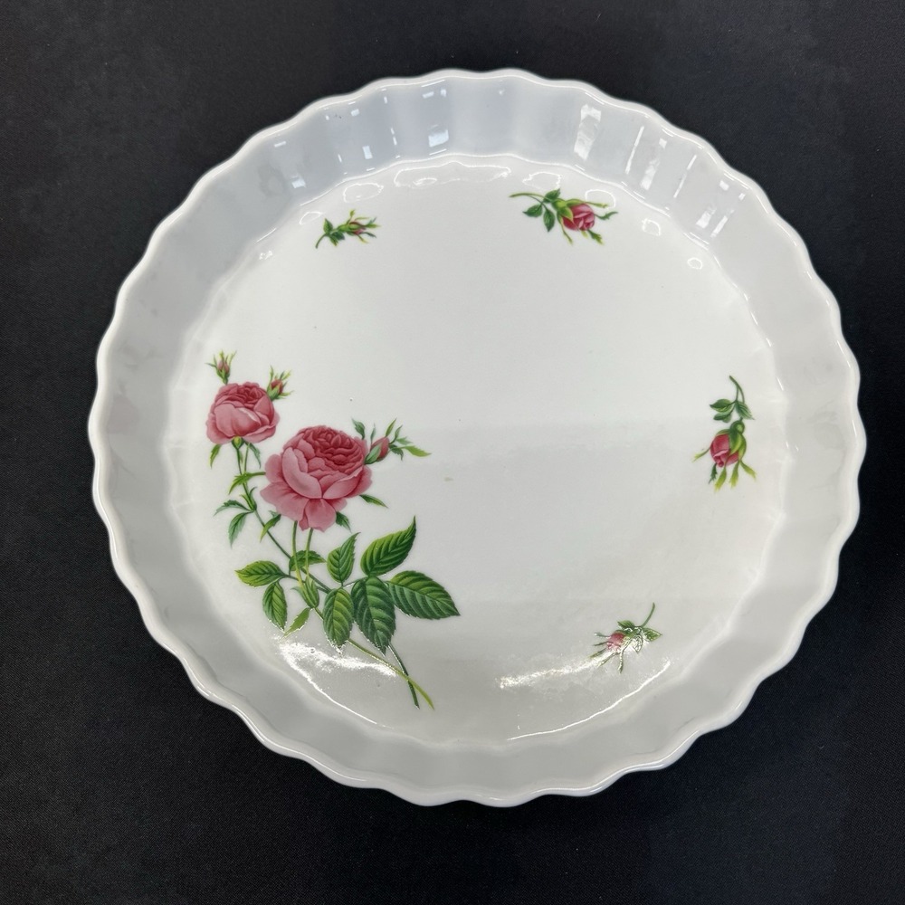 Christineholm Quiche Tart Pie Plate 9.5-Inch Fluted Baking Dish Pink Roses‎